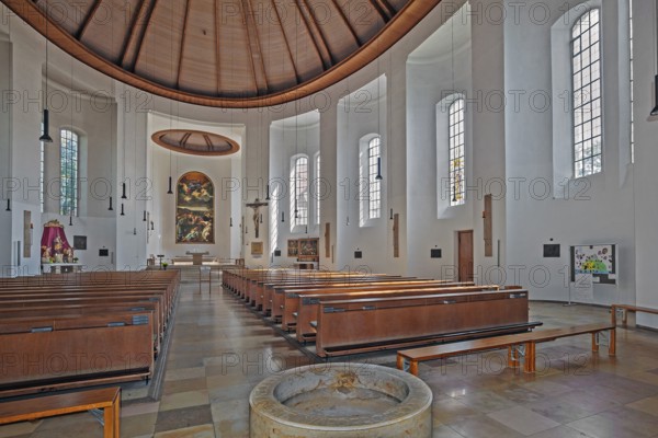 Catholic parish church Christkönig with baptismal font in Neuhausen-Nymphenburg, Munich, Upper Bavaria, Bavaria, Germany, Europe