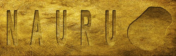 Nauru Map and Text on Grunge Gold Texture