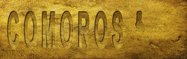 Comoros Map and Text on Grunge Gold Texture
