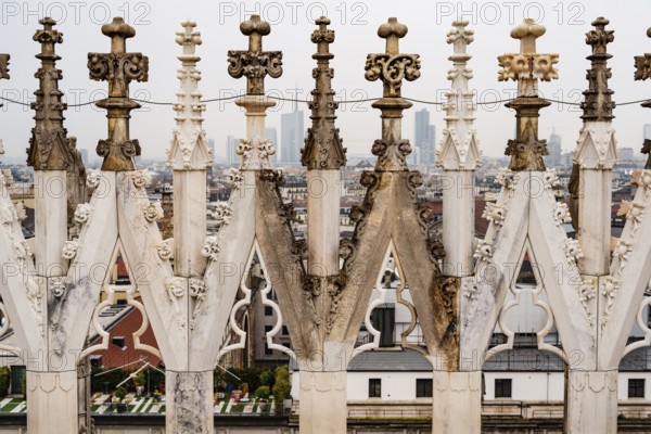 Marble patterns on the roof of the Duomo. Milan, Italy.