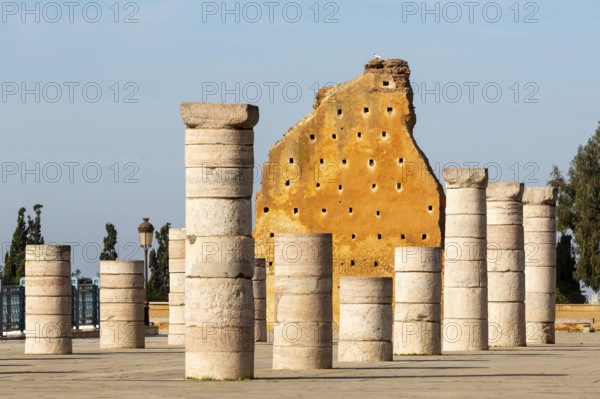 Hassan Tower or Tour Hassan is the minaret of an incomplete mosque in Rabat, Morocco. Remnants of wall at Hassan Tower, Rabat, Morocco, Africa
