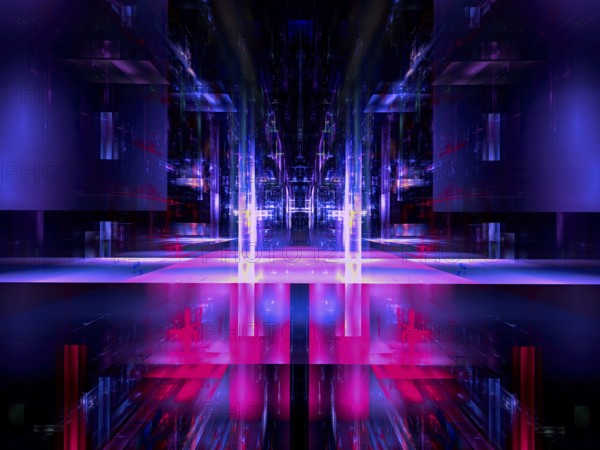 Sci fi or vr background in blue and purple colors. Abstact 3d illustration - fractal. Digital art. Space station or futuristic palace. For covers, web design, posters