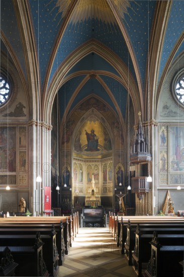 Built by Ernst Zwirner, view to the altar, in front stairs to the crypt, St., Sankt, Saint