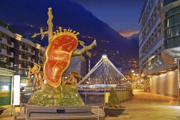 Andorra la Vella sunset Salvador Dali Noblesse du Temps sculpture in Pyrenees