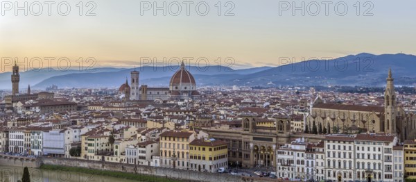 Panoramic view of Florence in evening from Michelangelo hill., Italy, Europe