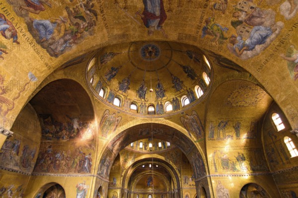 The mosaic decoration art of the interior of St Mark's Basilica, the cathedral church of Venice, Italy, Europe