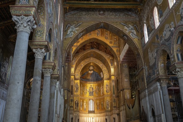 Monreale, Italy, July 18, 2023: Interior of Monreale Cathedral, a Catholic church and UNESCO world heritage site, Europe