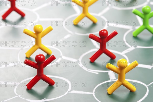 Social network, people in drawing net on blackboard.