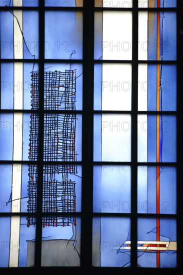 Mainz, Germany - September 04, 2015: The blue-painted new and modern chapel windows of the Sagrament Chapel and the Altar of the Cross in Mainz Cathedral on 04 September 2015 in Mainz