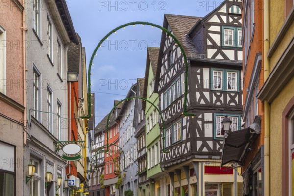 Street historical with half-timbered houses in Wetzlar, Germany, Europe