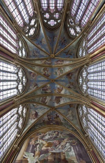 Fontaine-Chaalis, Royal Abbey of Chaalis, Chapelle Ste-Marie de l'Abbé, vault, west wall and vault painting 1543-44 by Francesco Primaticco, St., Saint, Saint