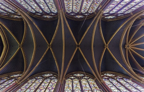 Sainte-Chapelle, the ceiling of the Upper Chapel. Paris, France, Europe