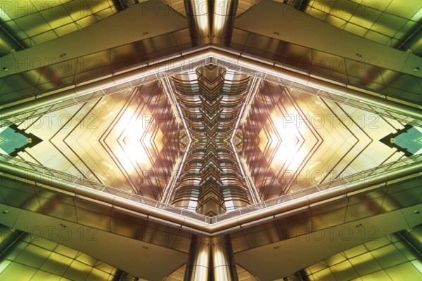 Abstract images flip effect of contemporary steel skyscraper