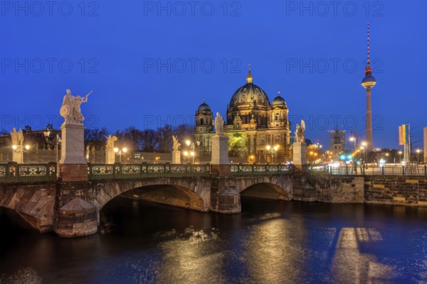 Berlin Cathedral with the famous television tower at night