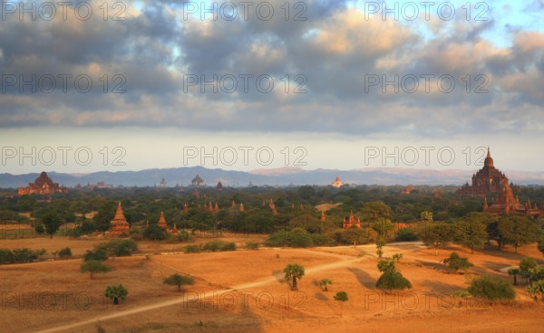 Landscape with Temples in Bagan at sunrise, Myanmar (Burma)