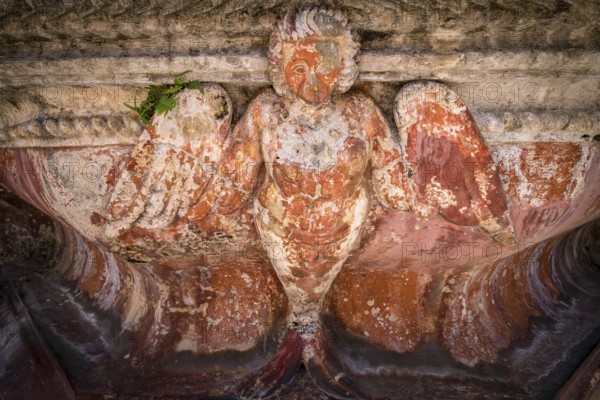 Fish fountain in the Mercedarian convent, church of La Merced, Antigua Guatemala, department of Sacatepéquez, Republic of Guatemala, Central America