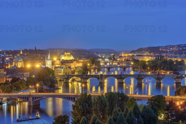 The bridges over the Vltava in Prague at dusk