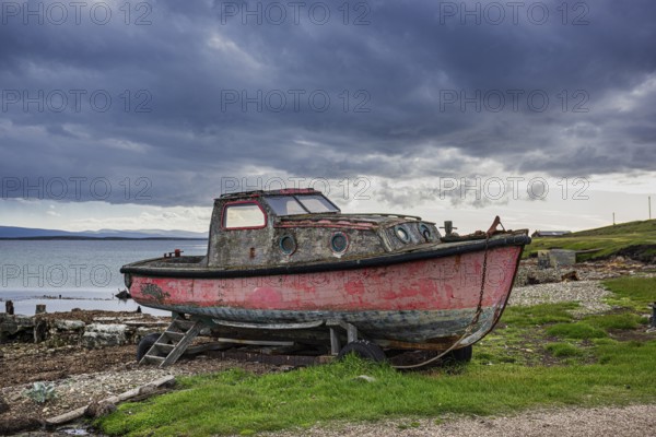 Old boat in Settlement, Pebble Island, Falkland Islands, Great Britain, South America