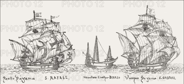 Vasco da Gama's fleet at sea, 1497, digitally edited