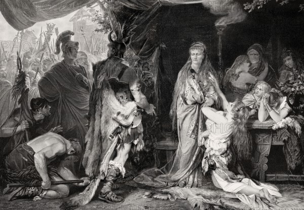 Thusnelda, the wife of Arminius, is handed over to Germanicus