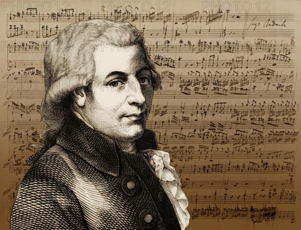 Wolfgang Amadeus Mozart, 1756 – 1791, composer of classical music, First Viennese School, notesheet from Allegro and Andante, Fantasy in F minor for mechanical organ, KV 608, 1791, digitally edited