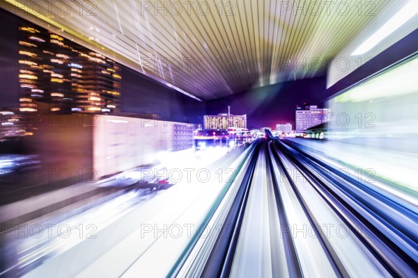 Long exposure from the Yurikamome Tokyo waterfront new traffic coastal line. Shooting Location: Tokyo metropolitan area