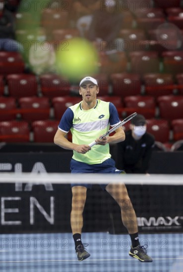 Sofia, Bulgaria - 12 November, 2020: Australia's John Millman in action during his quarter-final match against Canada's Vasek Pospisil during the Sofia Open ATP 250 tennis tournament, Sofia, Bulgaria, Europe