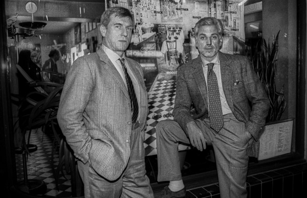 Germany, Berlin, 17 October 1991, Reinald Nohal, artist, author (left), Michel Würthle (right), owner of the Paris Bar in Kantstraße, Europe