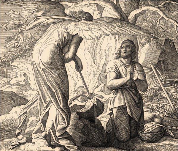 Gideon with the Angel of the Lord, Old Testament, by Julius Schnorr von Carolsfeld, 1860