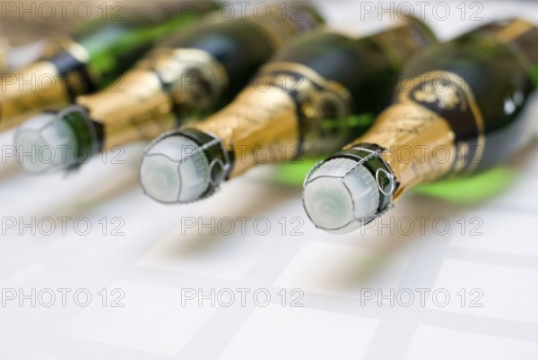 Some bottles of champagne lying on a tray