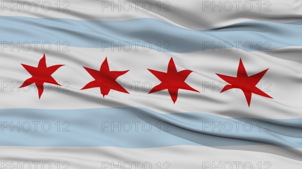 Closeup of Chicago City Flag, Waving in the Wind, Illinois State, United States of America