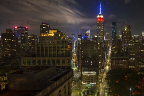 Manhattan Skyline and the Empire State Building, at night. New York, USA, North America