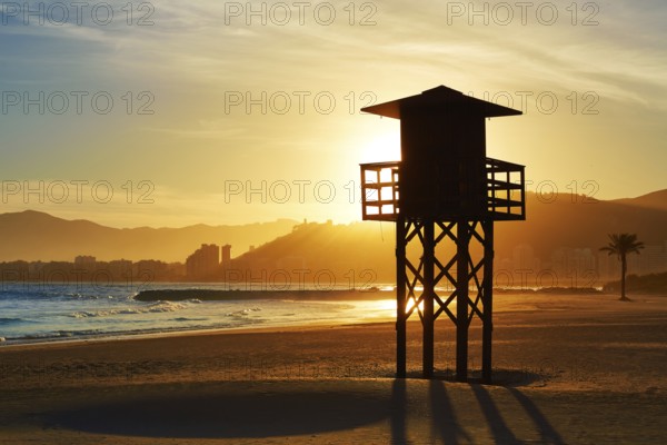 Cullera Playa los Olivos beach sunset in Mediterranean Valencia at Spain