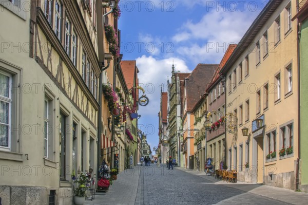 Street with historical houses in Rothenburg ob der Tauber, Bavaria, Germany, Europe