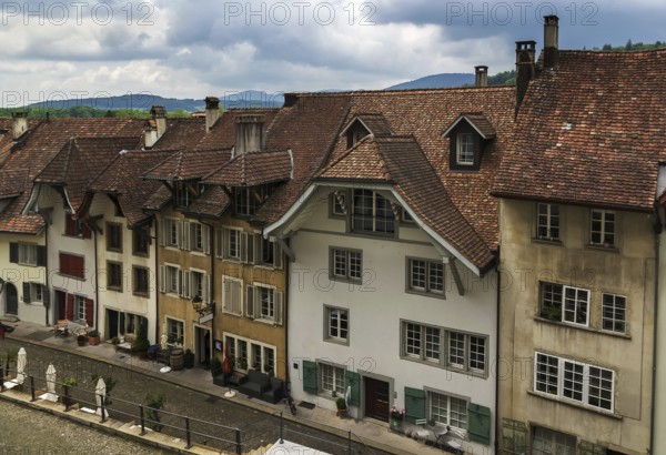 Street with historical houses in Aarau old town, Switzerland, Europe