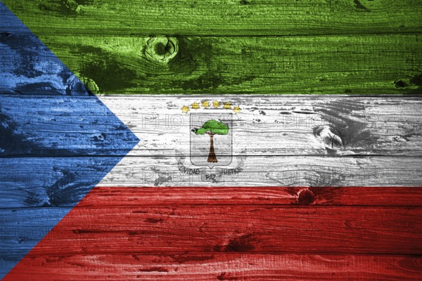 Equatorial Guinea flag on wooden planks background wood flag