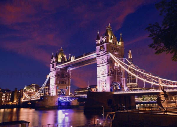 London Tower Bridge sunset on Thames river in England