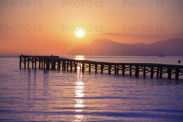 Majorca Muro beach sunrise in Alcudia Bay Mallorca at Balearic Islands of Spain