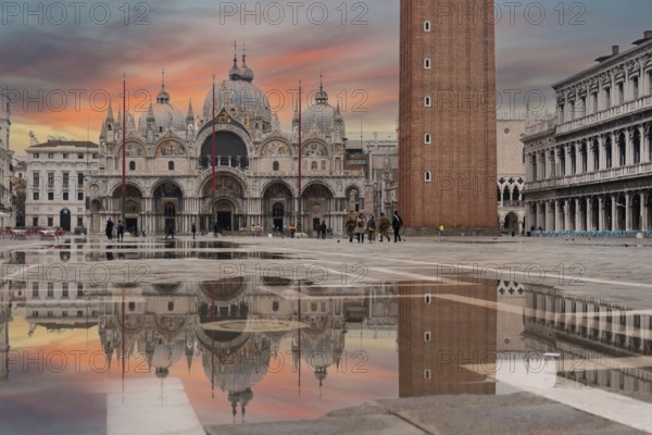 The St. Mark's Square in Venice during Bad Weather and High Tide, Italy, Europe