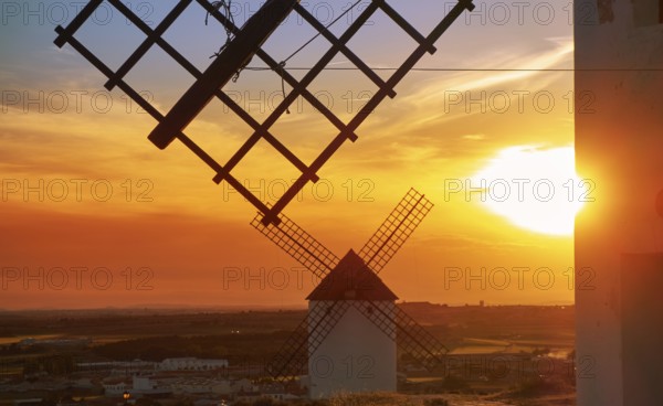 Mota del Cuervo windmills in Cuenca at Castile la Mancha of spain