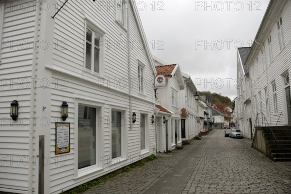 White wooden houses in Mandal, Vest-Agder, Norway, Europe