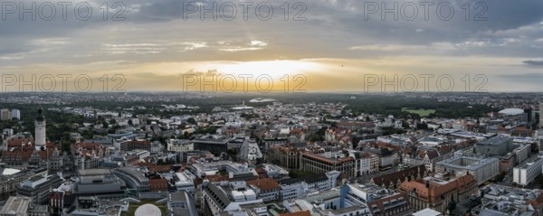 Tower view over the city of Leipzig, Germany during sunset, Leipzig, Germany, July 2017, Europe