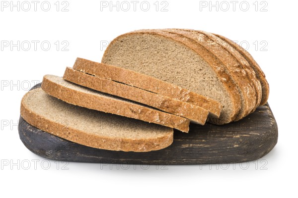 Brown bread on cutting board isolated on white