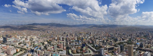 Aerial panorama view of Ulaanbaatar city, capital of Mongolia