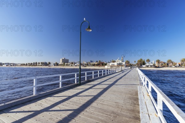 Kerford Rd Pier around Albert Park Yachting & Angling Club in Albert Park at sunset on a winter's evening in Melbourne, Victoria, Australia, Oceania