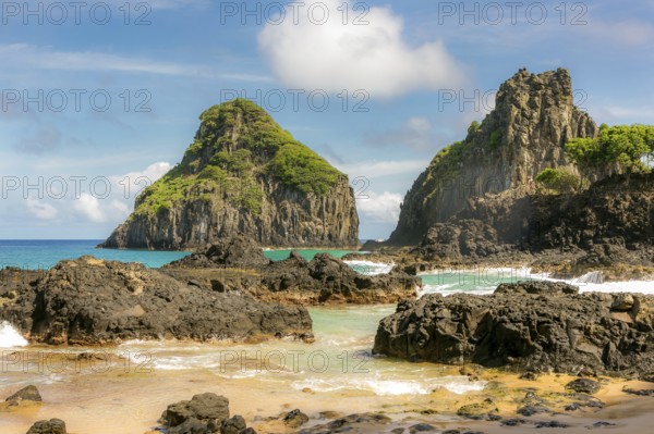 Turquoise water around the Two Brothers rocks, Fernando de Noronha, UNESCO World Heritage Site, Brazil, South America