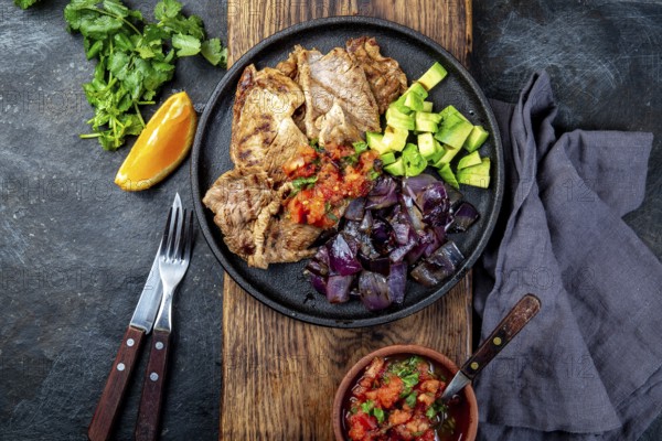Food, Food, Yucatan Mexican Food Pork POC CHUC poc chuck. Pork marinaded in orange juice served with avocado, purple onion and rustic tomato sauce