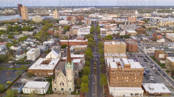 The Elizabeth River cuts through the Virginia towns of Portsmouth and Norfolk