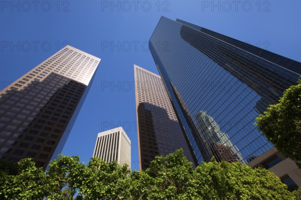 LA Los angeles downtown skyscrapers buildings viewed from below at California
