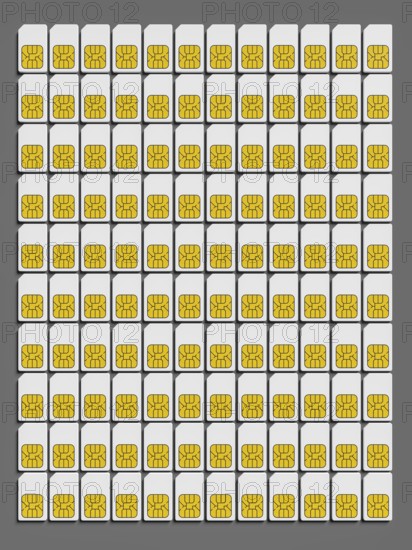 3d illustration of 120 typical sim cards background